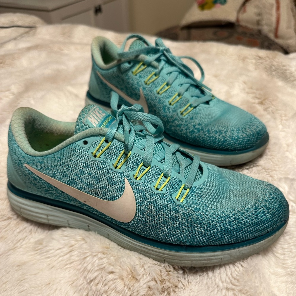 Nike Free RN Distance Womens Size 8 Running Shoe Blue Training Teal Sneakers